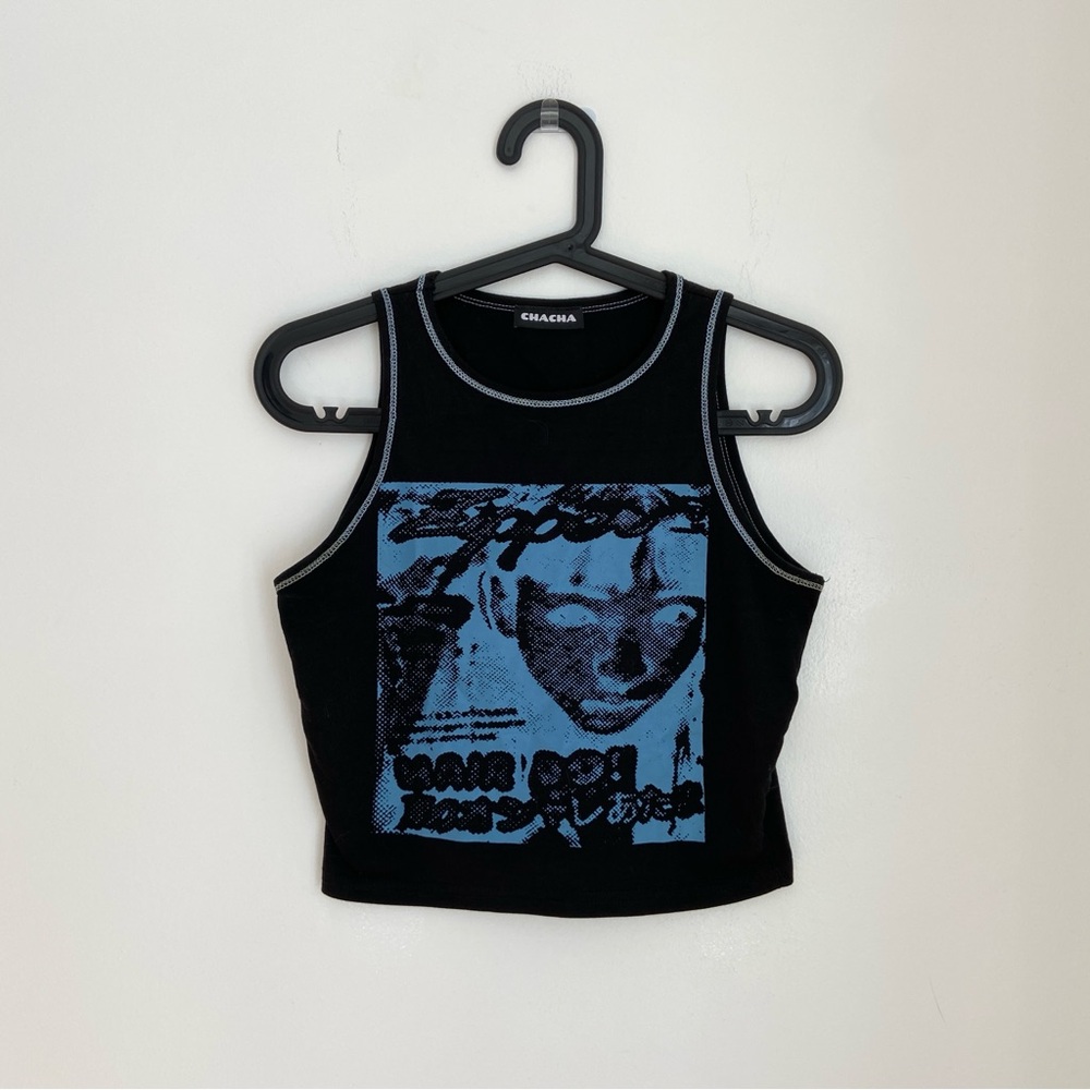 Chacha // Black Graphic Crop Top